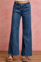SO ME Legere Jeans Weites Bein Naht vorne Mittelhoher Bund Stretchhose