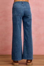 SO ME Legere Jeans Weites Bein Naht vorne Mittelhoher Bund Stretchhose