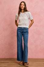 SO ME Legere Jeans Weites Bein Naht vorne Mittelhoher Bund Stretchhose