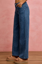 SO ME Legere Jeans Weites Bein Naht vorne Mittelhoher Bund Stretchhose
