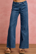 SO ME Legere Jeans Weites Bein Naht vorne Mittelhoher Bund Stretchhose