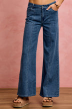 SO ME Legere Jeans Weites Bein Naht vorne Mittelhoher Bund Stretchhose
