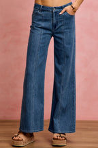 SO ME Legere Jeans Weites Bein Naht vorne Mittelhoher Bund Stretchhose