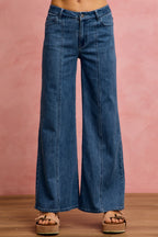 SO ME Legere Jeans Weites Bein Naht vorne Mittelhoher Bund Stretchhose