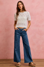 SO ME Legere Jeans Weites Bein Naht vorne Mittelhoher Bund Stretchhose