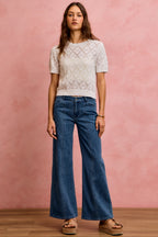 SO ME Legere Jeans Weites Bein Naht vorne Mittelhoher Bund Stretchhose