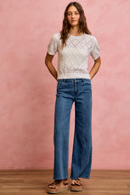 SO ME Legere Jeans Weites Bein Naht vorne Mittelhoher Bund Stretchhose