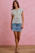 SO ME Denim Mini Skirt Floral Back Pockets Washed Raw Hem Casual Jean Skirts