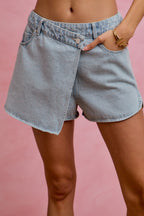 SO ME Denim Wrap Skorts Casual Washed Cotton Mini Jean Skirt with Pockets