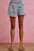 SO ME Denim Wrap Skorts Casual Washed Cotton Mini Jean Skirt with Pockets