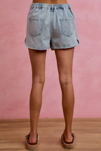 SO ME Denim Wrap Skorts Casual Washed Cotton Mini Jean Skirt with Pockets