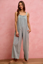 SO ME Denim Overalls Wide Leg Lightweight Cotton Sleeveless Jumpsuit