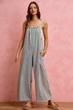 SO ME Denim Overalls Wide Leg Lightweight Cotton Sleeveless Jumpsuit