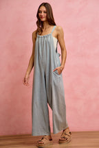 SO ME Denim Overalls Wide Leg Lightweight Cotton Sleeveless Jumpsuit