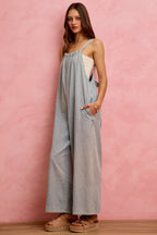 SO ME Denim Overalls Wide Leg Lightweight Cotton Sleeveless Jumpsuit