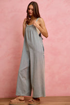 SO ME Denim Overalls Wide Leg Lightweight Cotton Sleeveless Jumpsuit