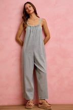 SO ME Denim Overalls Wide Leg Lightweight Cotton Sleeveless Jumpsuit