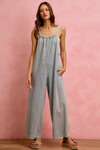 SO ME Denim Overalls Wide Leg Lightweight Cotton Sleeveless Jumpsuit
