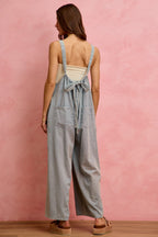 SO ME Denim Overalls Wide Leg Lightweight Cotton Sleeveless Jumpsuit