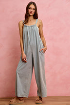 SO ME Denim Overalls Wide Leg Lightweight Cotton Sleeveless Jumpsuit