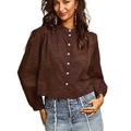 SO ME Casual Shirt Floral Embroidered Cotton Dark Brown Button Long Sleeve Top