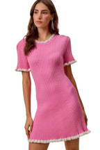 SO ME Contrast Ruffled Sweater Knit Mini Dress