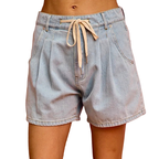 SO ME Casual Denim Shorts Light Blue Mid Rise Drawstring Lightweight