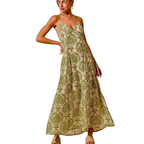 SO ME Floral Maxi Dress Flowy V-Neck Green Backless Tied Ruffle Sleeveless Tank