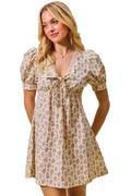 SO ME Floral Print Lace Trim Short Sleeves Mini Dress
