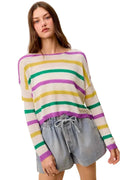 SO ME Mardi Gras Color Stripe Lightweight Sweater Top – Women’s Knit Pullover