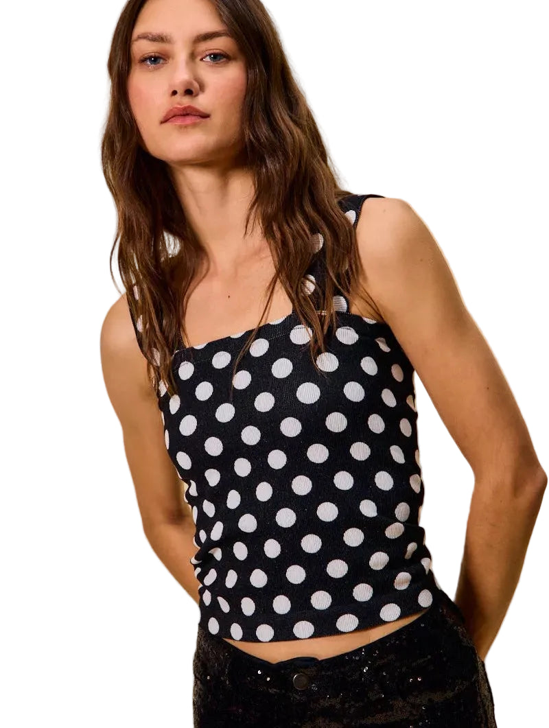 SO ME Polka Dot Knit Crop Seamless Casual Tank Women’s Summer Top