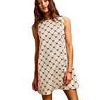 SO ME Ärmelloses Mini-Kleid Jacquard Elfenbein Schwarz Schleifen-Print Perlen Lässig Mode