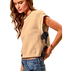 SO ME Sweater Knit Top Side Bow Tied Lightweight Dolman Short Sleeve Black Trim
