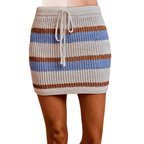 SO ME Sweater Mini Skirt Multi-Color Striped Knit Drawstring High Waisted Lightweight