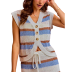 SO ME Sweater Vest Striped V-Neck Multicolor Low Gauge Sleeveless Knit Top