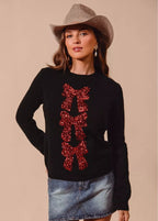 SO ME Women's Christmas Sweater Black Red Sequins Bow Ribbon Embellished BLACK RED SO_ME_Women_s_Christmas_Sweater_Black_Red_Sequins_Bow_Ribbon_Embellished Trendsi