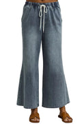 SO ME Women’s Classic Flared Jeans Mid Rise Elastic Waist Drawstring Denim Pants - Styleinger