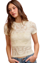 SO ME Women's Floral Perforated Seamless Short Sleeve Active Top | Styleinger