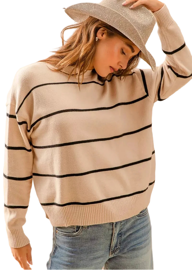 SO ME Stripe Crew Neck Basic Essential Sweater