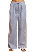 SO ME Women’s Wide Check Pants with Side Lace Trim & Piping Wide-Leg Bottoms - Styleinger