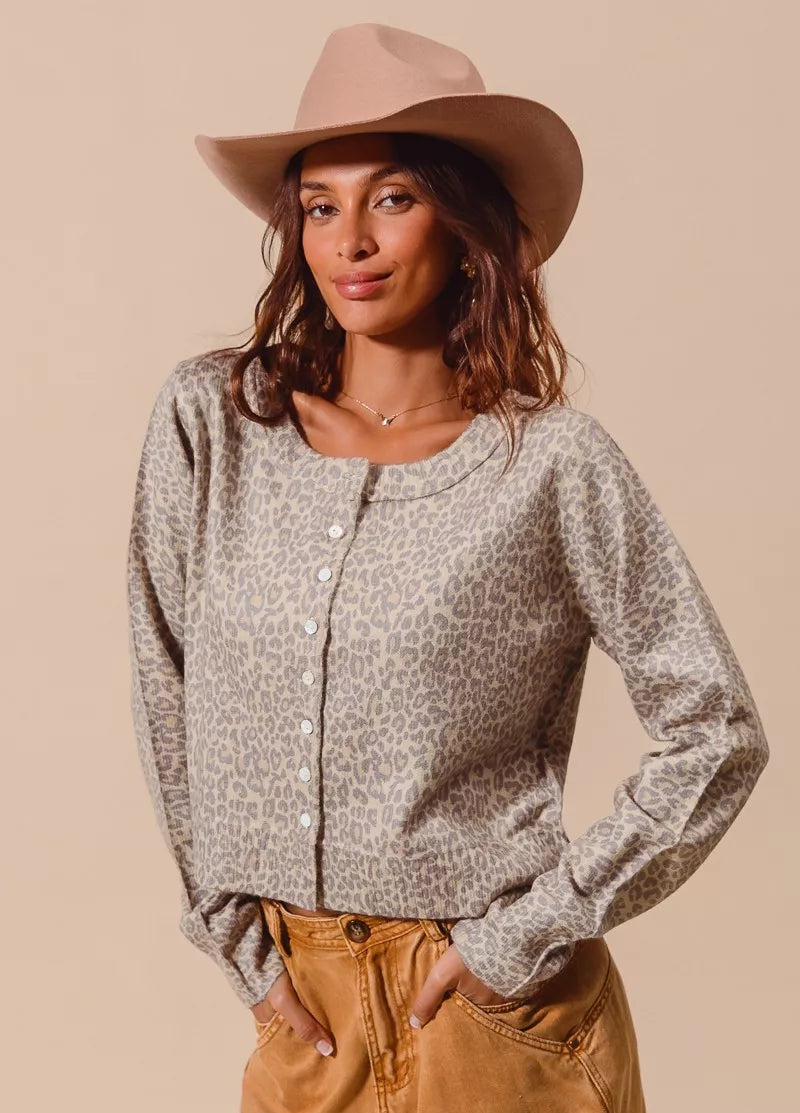 SO ME Womens Cardigan Leopard Two Tone Vintage Print Button Up VINTAGE OATMEAL SO_ME_Womens_Cardigan_Leopard_Two_Tone_Vintage_Print_Button_Up Trendsi