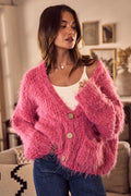 SO ME Womens Cardigan Pink Soft Touch Hairy Loose Fit Cozy Sweater PINK SO_ME_Womens_Cardigan_Pink_Soft_Touch_Hairy_Loose_Fit_Cozy_Sweater Trendsi
