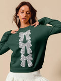 SO ME Womens Christmas Sweater Green Sequins Bow Ribbon Embellished HUNTER SILVER SO_ME_Womens_Christmas_Sweater_Green_Sequins_Bow_Ribbon_Embellished Trendsi