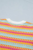 Casual Sweater Abstract Striped Colorful Lightweight Knit Short Sleeve Rib Top