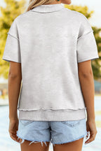 Women's Casual T-shirt Cotton Loose Light Gray Short Sleeve Exposed Seam Top