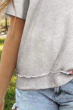 Women's Casual T-shirt Cotton Loose Light Gray Short Sleeve Exposed Seam Top