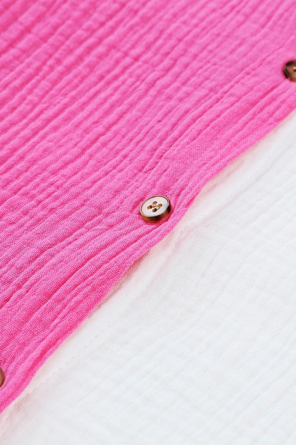 Color Block Casual Shirt Blouse Cotton V-Neck Collar Pink White Short Sleeve Top