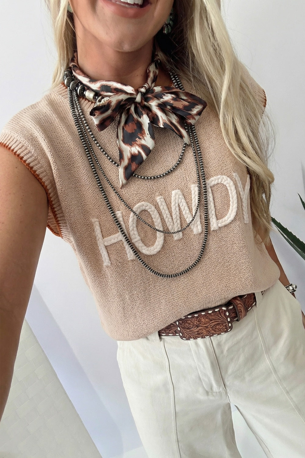 Women's Casual Knit Top HOWDY Western Embroidered Tank Sleeveless Blouse