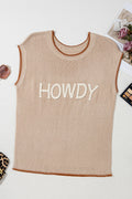 Women's Casual Knit Top HOWDY Western Embroidered Tank Sleeveless Blouse
