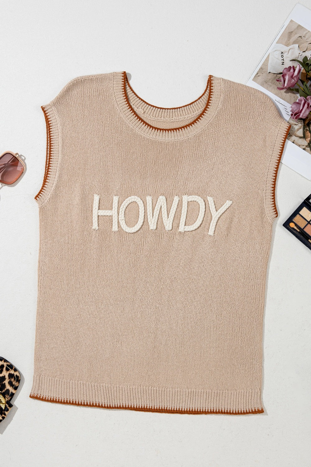 Women's Casual Knit Top HOWDY Western Embroidered Tank Sleeveless Blouse